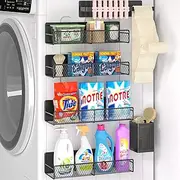 Magnetic Shelves for Washing Machine 6 Pack, Heavy-Duty Metal Magnetic Laundry Organizer Black W/ Hanger Organizer, Tool Holder, Space Saving Shelf for Home Kitchen Closet & Laundry Room Organization