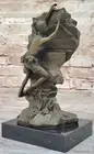 Handmade Art Deco Bronze M. Nicks Rock Climbing Woman Sculpture Statue
