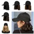 Medium Long Black Baseball Hat Wig Sun Cap Short Curly Wave Hair Outdoor
