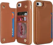 Cavor for iPhone SE 2020/ SE 2022 Case Vertical Flip Cover for iPhone 7 iPhone 8 Wallet Cases PU Leather Kickstand with Card Slots Holder Magnetic Clasp Protective Phone Cover for Women Men-Brown