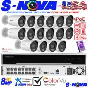 Hikvision 4K IP Security Camera System 16CH 16 PoE NVR 4MP ColorVu CCTV W/Audio