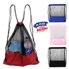 Mesh Drawstring Backpack Bag REUSABLE, Laundry Beach Swimming Produce Wash Tote-