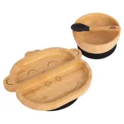 3pc Tiny Dining Black Bamboo Monkey Baby Feeding Set with Suction Cup