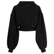 [Alexander Wang T] Alexander Wang T Cropped Zip-up Cotton Hoodie L BLACK