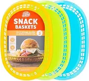 [Cook Easy] 3-Pack Fast Food Baskets, Oval Plastic Fast Food Restaurant Baskets, Bread Fry Baskets Serving Tray for Hot Dogs, Chicken, Burgers, Sandwiches, Fries (3 Pack, Oval)