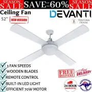 Devanti 52" Ceiling Fan With Light Remote Control Modern Outdoor Fans 4 Blades