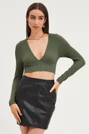 Green Top Long Sleeve Seamless - Size S, Women's T-shirt
