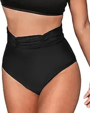 [CUPSHE] Women's Bikini Bottom Adjustable High Waisted Tummy Control Bathing Suit with Power Mesh