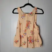 NWT American Eagle Linen Blend Peach Floral Print Peplum Tank Top Size Small