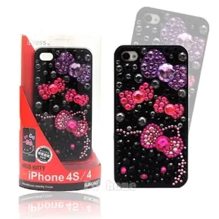 日本限定【Hello Kitty粉鑽晶亮蝴蝶結】iphone4/4S硬式手機背蓋/殼