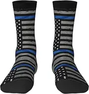 [Ghjkfbf] American Thin Blue Line Flag Print Novelty Unisex Socks Colorful Stylish Crew Socks Casual Dress Gifts For Men Women