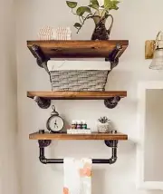 Industrial Pipe Bathroom Shelves Wall Mounted 3 Tier Rustic Shelving for Decor