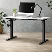 Oikiture 120CM Standing Desk Single Motor Black Frame White Desktop