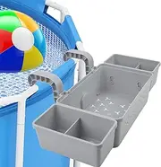 SOARFLY Pool Storage Basket, Storage Basket Hanging Pool with 2 Drink Holders, Pool, Pool Basket Made of Recycled Plastic for Above Ground Pool Accessories, Grey