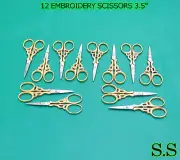 12 EMBROIDERY SCISSORS 3.5" GOLD PLATED SEWING CRAFT