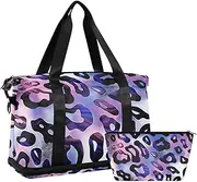 [Amooorous] Leopard Print Personal Item Travel Bag Carry On Shoulder Weekend Tote with Adjustable Strap for Travel Foldable, Leopard Print, 1 size, leopard print, 1 size