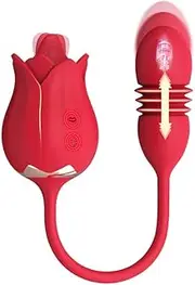 Rose Toy for Women, Clitoral Vibrator with Thrusting Dildo, G Spot Stimulator Tongue Vibrator with 10 Vibrations & Thrusts and 7 Tongue Licking, Adult Sex Toys Games Clitoralis Stimulator