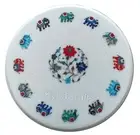 Elephant Pattern Inlay Work Coffee Table Top Round Marble Side Table for Garden