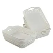 White Plastic Woven Storage Basket Tray with Handle, 6 Pack () Small