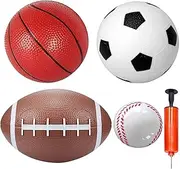 Toddler Sports Balls Set, Sensory Mini Toy soft Ball with 6" Football 6" Basketball 8.5" Rugby 3" Baseball for Kids Adults, Beach Pool Playground Indoor Outdoor Hoop Fun, with Pump, 4 PCS