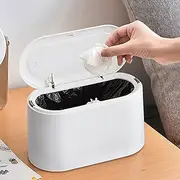 MONGTINGLU Mini Trash Can with Lid Removable Small Garbage Can, Tiny Plastic Trash Bin, Pop Up Countertop Wastebasket, Counter Garbage Lint Bin for Bathroom,Office,Kitchen,Desk(White)