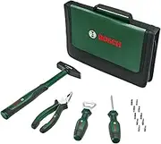 Bosch Easy Starter Hand Tool Set 14-Piece (Starter Tool Kit for Basic Household and DIY Tasks; Combination Pliers, Screwdriver, Bottle Opener, Hammer; 10 Bits)