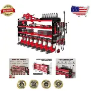 Modern Power Tool Organizer with 4 Tiers, Hooks, and Adjustable Shelf for Garage
