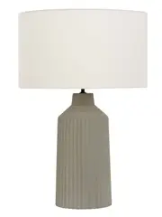 Miro 1 Light Table Lamp with Grey Ribbed Concrete Base and White Linen Shade