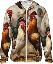 [LHBWCVN] UPF 50+ Light Jacket Full Zip Sun Protection Hoodie for Women Men Long Sleeve Chicken And Rooster Print Sun Shirts