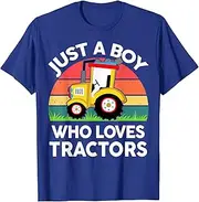 [X.Style] Kids Shirt Just A Boy Who Loves Tractors Farming Toddler ds674 T-Shirt (S) Royal Blue