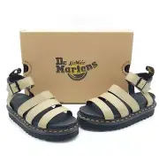 Dr Doc Martens Blaire Womens Pale Olive PISA Leather Platform Sandals US 7