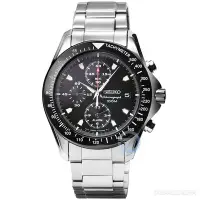 在飛比找Yahoo!奇摩拍賣優惠-【柒號本舖】SEIKO精工三眼計時鬧鈴雙時區鋼帶錶-黑 # 