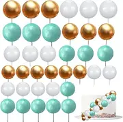 36PCS Balls Cake Topper Foam Balls Balloons Cupcake DIY Ball Shaped Cake Insert Topper Cake Picks Decor for Birthday Party Wedding Anniversary Decoration Baby Shower Supplies (Gold White Light Green)