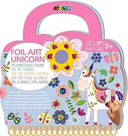 Avenir Foil Art Unicorn Craft Kit, 12 Pictures with 20 Foil Sheets, Stickers, Ideal for Travel, from 3 Years, Pink