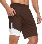 [ZZXXB] Brown Athletic Shorts for Men with Pockets 2 in 1 Quick Dry Running Shorts