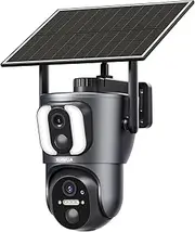 [SEHMUA] Solar Camera Security Outdoor, 2K Dual Cameras for Home Security, 360° View Wi-Fi Dual Lens Linkage Security Cameras Wireless Outdoor, Color Night Vision, Two-Way Talk, IP65 Waterproof