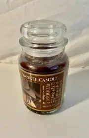 Yankee Candle "LEATHER" Rare Retired Large 22 oz. Jar w/ Lid White Label - NEW
