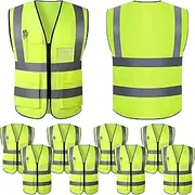 [Xaztr] 8 Pieces High Visibility Safety Vests with Pockets and Zipper Reflective Mesh Vest for Men Women Neon Working Vest, Green, One size