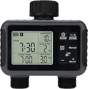 Sprinkler Timer 2 Zone, Programmable Water Hose Timer 2 Outlet with Rain Delay Manual Auto Mode IPX5 Waterproof Outdoor Automatic Irrigation Timer for Lawn Garden Hoses