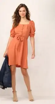 LC Lauren Conrad Button Front Coral Cottagecore Peasant Dress L / Missing Belt