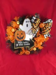 Fall Pumpkin Patch Deco Mesh Ribbon Wreath
