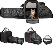 INRLKIT Expandable Cat Carrier With Litter Box - Breathable Mesh Tunnel, Portable Pet Carrier for Car Travel, Up to 25 lbs for Hiking Camping Outdoor (Black)