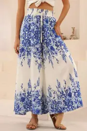 Mezza Pants - Paper Bag High Waisted Wide Leg Pants in Luna Print
