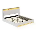 Artiss Bed Frame Gas Lift LED Beds Base White PVC Leather Headboard - King
