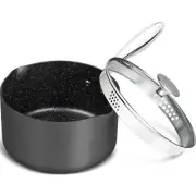 3 Quart Saucepan with Lid Hard Anodized Nonstick Sauce Pan with Strainer Lid ...