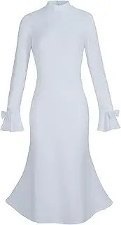 [Mambabacosp] Black Trumpet Long Sleeve Mesh Church Dress Clergy Tab Insert Collar Priestess Dress