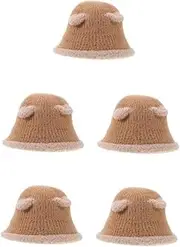 [DEARMAMY] Plush Bucket Hat Women's Hats & Caps Fishermans Cap Fluffy Hats Fluffy Bucket Hats for Woman Bucket Hat Trapper Hat Cute Cap Hat with Ears Soft Plush Thick Warm Hat Khaki Acrylic