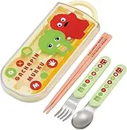 Skater TACC2AG-A Trio Set, Chopsticks, Spoon, Fork, Gachapin, Mook, for Kids, Antibacterial Treatment, Easy to Open Slide Type, Made in Japan