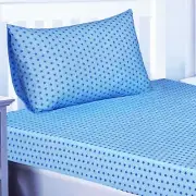 STARS BLUE DOUBLE FITTED SHEET & TWO PILLOWCASES SET KIDS TRUCKS AND TRANSPORT