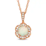 6.0mm Lab-Created Opal and White Sapphire Flower Frame Pendant in Sterling Silver with 14K Rose Gold Plate